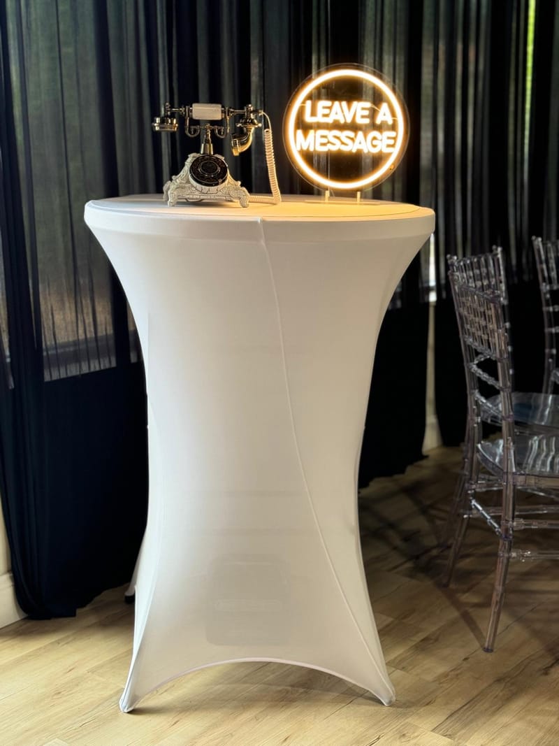 RK360 Audio Guest Book vintage telephone with a Leave A Message sign