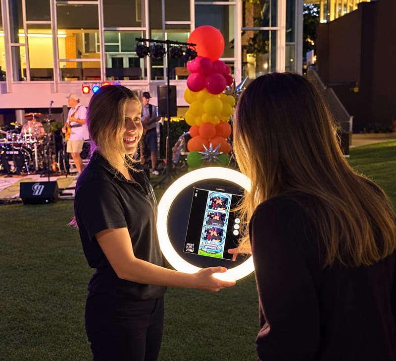 Guest photo taken by the RK360 Roaming Photo Booth at a rooftop event in Atlanta